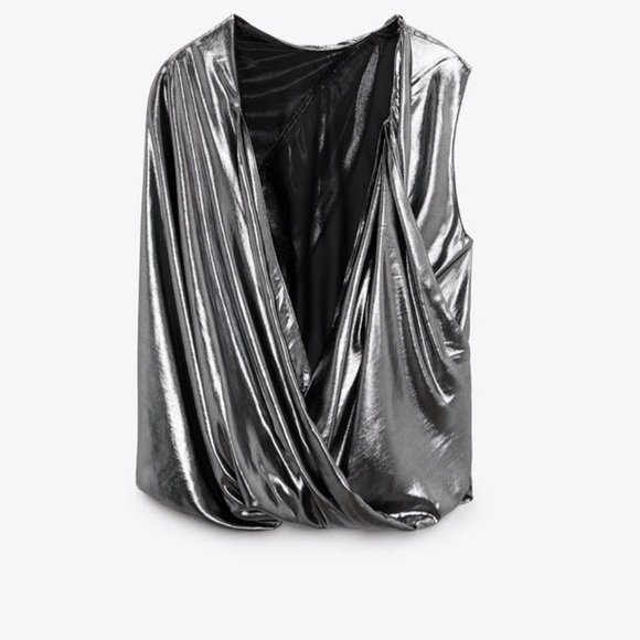 ZARA ASYMMETRIC SILVER METALLIC TOP XS/NWT - Picture 6 of 14